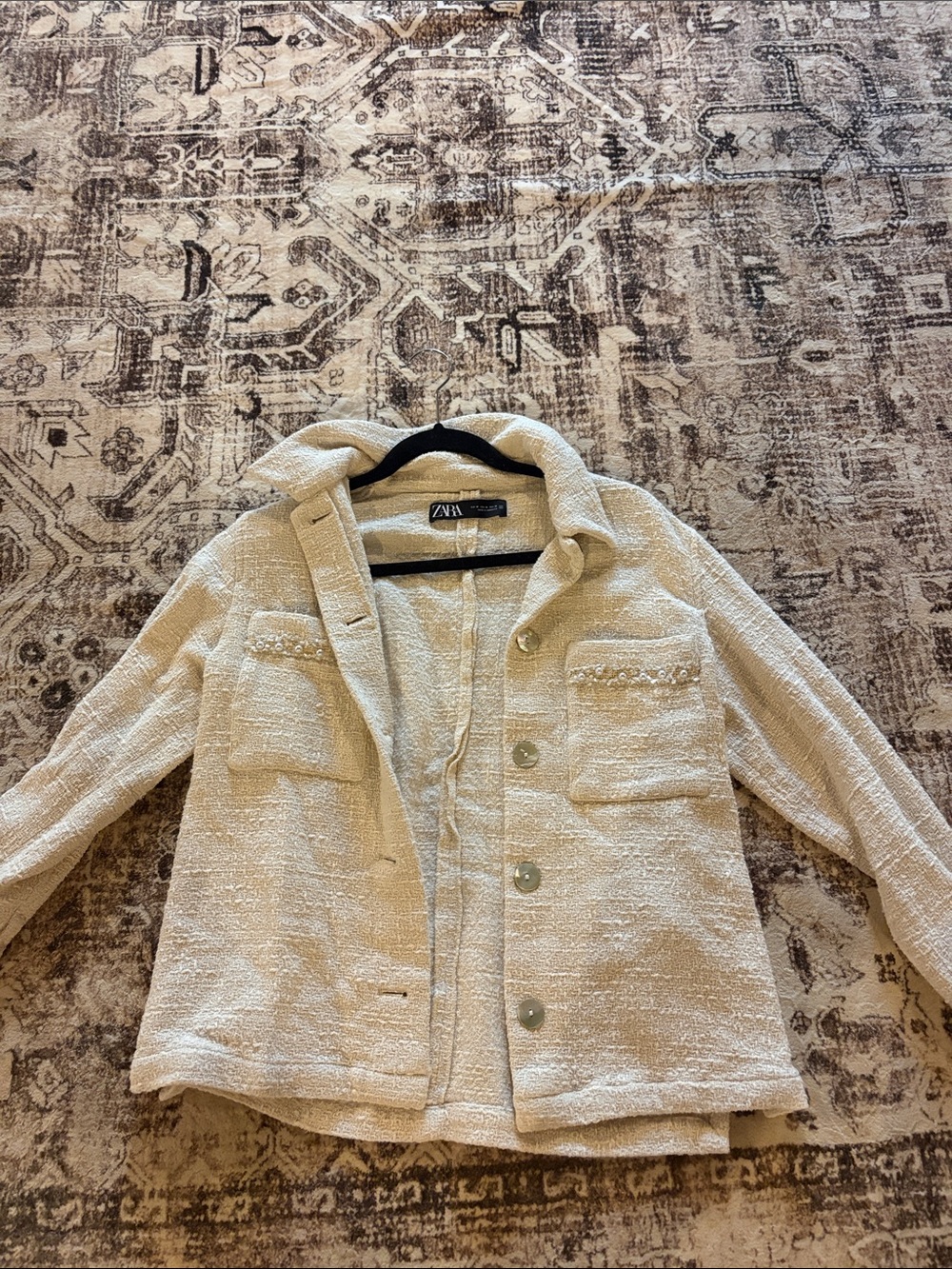 Zara Off-White Bouclé Blazer Jacket